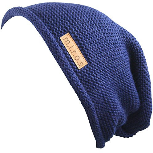 m.i.r.o.s Long Beanie Mütze Alex in 5 Farben - handgemachte Strickmütze für Damen & Herren (Unisex) (Blau)