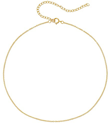 BENIQUE Dainty Thin Chain Choker Necklace for Women - 925 Sterling Silver, 14K Gold Filled 1 mm Cable Box Chain Durable Adjustable, Made in USA, 13- 18 (Cable/GF/16)