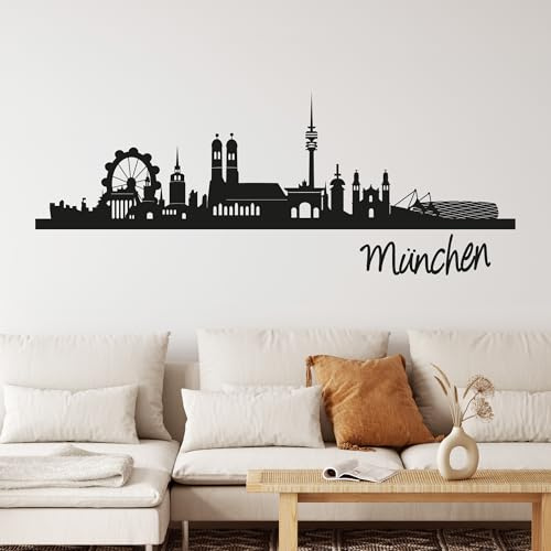 GRAZDesign Wandtattoo Skyline München Wohnzimmer Büro Wandaufkleber - 105x40cm / 070 schwarz