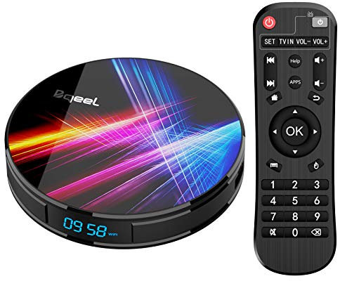 Bqeel Android TV Box 4K Smart TV Box mit 4G RAM + 32G ROM, Android 10, RK3318 Quad-Core 64bit Cortex-A53, Dual WiFi 2.4G und 5.0G, Bluetooth 4.0, USB 3.0, H.265 IPTV Set Top Box