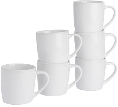 Argon Tableware Coloured Coffee Mugs - White - 350ml - Pack of 6 - Gloss Ceramic Stoneware Latte Cappuccino Cups Hot Chocolate Cups Colourful Mug Set with Handle
