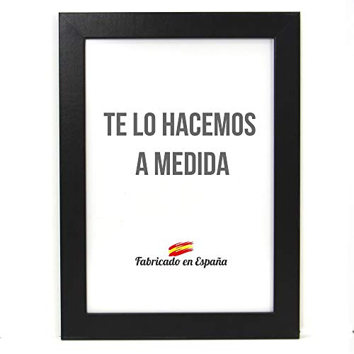 Marco a Medida para Fotos, póster, Puzzles, láminas. Cuadro Modelo 163 Negro Mate. con Cristal metacrilato 1.5 mm y Trasera Antihumedad 42x59,4 cm (Lado Corto: 42CM, Lado Largo: 59.4CM)