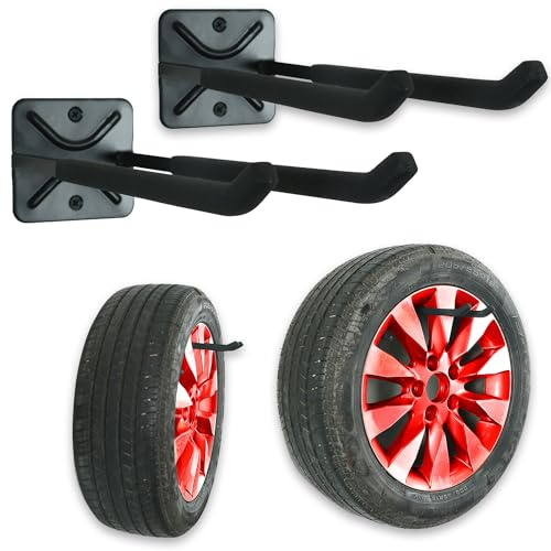 Wallmaster Wall Mount Garage Hooks, 2Pcs Heavy Duty Long Utility Storage Hooks for Hanging Tire, Chair, Ladder, Garden Tools, Strollers and More
