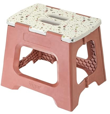Vigar - Taburete Plegable - Modelo Compact - 27 cm de Altura - Con 80% Plástico Reciclado - Cocina, Baño y Camping - Escalón Peldaño Infantil - Salmón