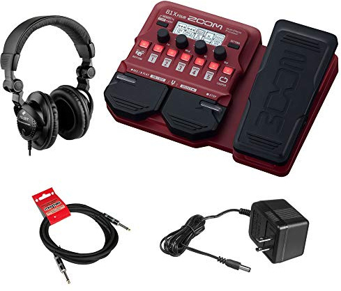 Zoom B1X Four Bass Multi-Effects Pedal (Expression Pedal) with Polsen HPC-A30 Monitor Headphones, 9V Power Adapter & 10ft Instrument Cable Bundle