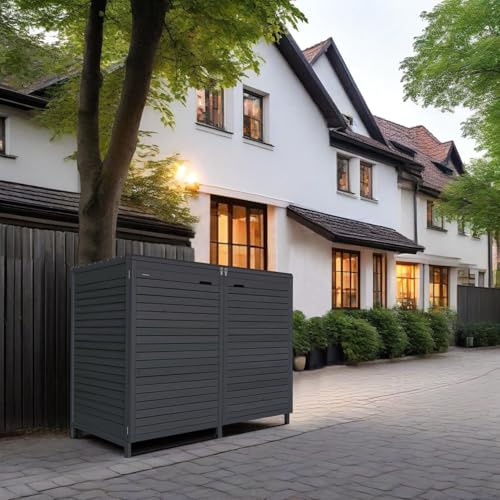 Mülltonnenbox Mülltonnenverkleidung 2 Tonnen Holz 240L anthrazit inkl. Rückwand vorimprägniert vormontiert Müllcontainer Mülltonnenschrank Mülltonne Mod.Adr.