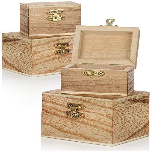 com-four® 4X Caja de Madera en Diferentes Tamaños - Con Tapa - Joyero Decorativo (4 Piezas - Cofre - Pequeño/Grande)