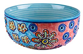 Schüssel 19cm Durchmesser Salatschüssel aus Keramik handbemalt (Blau)