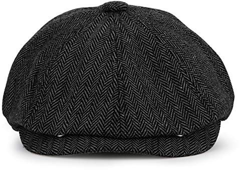 KeepSa Newsboy Stil Tellermütze Schirmmütze Herren Damen - 8 Panel Peaky Fischgräten Tweed Retro Schiebermütze Schlägermütze Gatsby Cap - 59cm, Schwarze