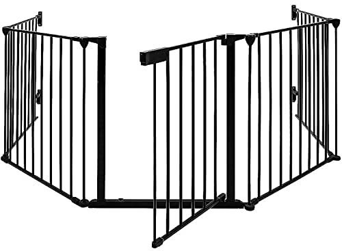 Barrera de Seguridad para Chimenea con Puerta de Metal, Barrera de Seguridad para Niños y Mascotas-Vallas Infantiles, Proteccion Escaleras Niños, Rejilla plegable-310 * 2,5 * 75cm (5 pz)