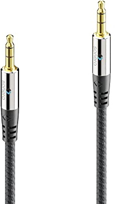 Sonero® Premium Audio Cable with Nylon Sheath, 3.5 mm Jack, 1.00 m, Gold-Plated Contacts, Black
