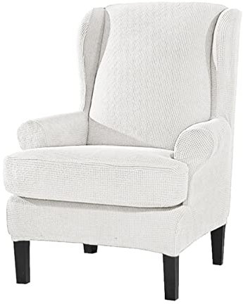 GUYIRT Jacquard-Spandex-Stoff Sesselhusse mit Elastischer Boden Weich Stretch Sesselbezug 2 Stück Ohrensessel Überzug für Wohnzimmer -Weiß