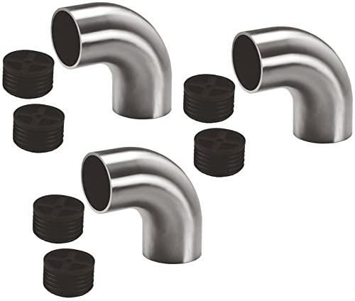 3 x Edelstahl Rundbogen 90° Rohrbogen inkl. 2 Adapter, für Ø 42 mm | Für Holzhandlauf.