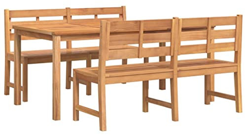 vidaXL Gartenmöbel 3-TLG. Tisch Bank Gartengarnitur Sitzgruppe Gartenset Sitzgarnitur Gartentisch Esstisch Gartenbank Massivholz Teak