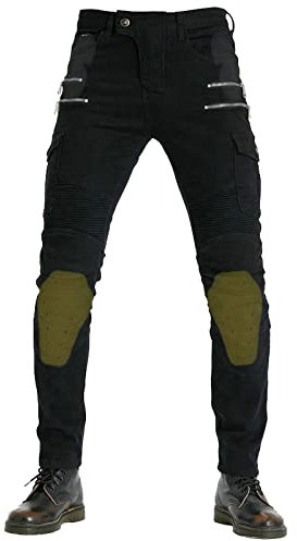 QIYUANT Motorradhose Herren Motorrad Jeans Reiten Schutzhose Denim Reißfester Casual Vintage Stretch Jeanshose mit Abnehmbar Rüstung Knie-Hüftpolster (Schwarz, XXL)