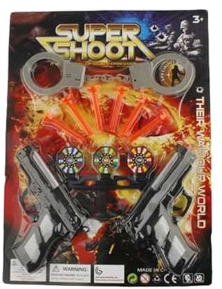 Pack 2 Pistolas Super Shot + Esposas | Armas de Juguete para niños - Pistolas inofensiva y Divertida para Jugar