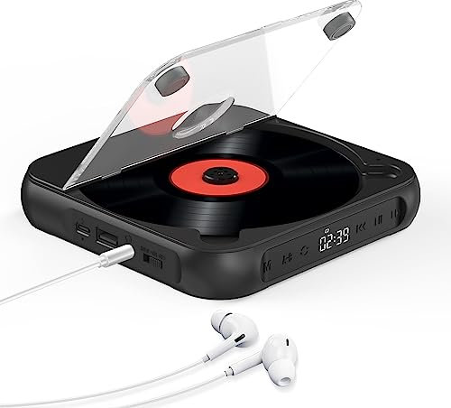 Gueray Lecteur CD Portable avec Bluetooth et Batterie Rechargeable 1200mAh Lecteur CD avec Fonction mémoire Fonction répétition Hold Switch ASP Écran LCD Ports pour écouteurs et AUX, Noir