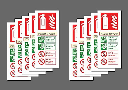 Foam Spray Fire Extinguisher ID Safety sign 200mm x 80mm (Pack of 10 signs) - 1mm flexible Plastic sign