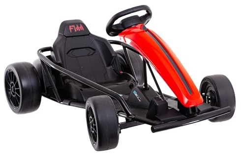 Allpax Drift-Kart, Kinderauto mit 2 x 350 W Motoren, stabile Konstruktion, Elektroauto für Kinder, bis zu 15 km/h im Driftmodus, Go Kart mit Sicherheitsgurt, rot/schwarz