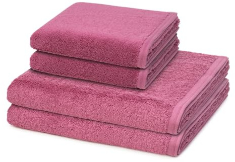 Vossen - 4 teiliges Frottier-Set - Vegan Life (2 X Handtuch 2 X Duschtuch im Set) - 580 g/m2 - Baumwolle - Frottee - saugstark - weich und flauschig - BlackBerry