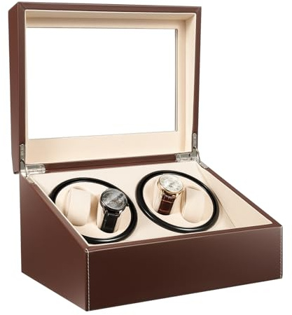 WSIKGHU 4+6 Automatik Uhrenbeweger Uhrenbox Automatikuhren Uhren Watch Winder Box Braun 12 x 9 x 7 Zoll Automatik-Uhrenaufzug Uhrenaufbewahrungs-Vitrine