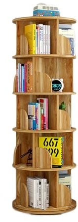 5-lagiges Drehbares Bücherregal, CD-Aufbewahrungsregal, Drehbares Bücherregal, Bodenstehendes Regal, Drehbarer Ausstellungsturm, Stapelbar Rund, Geeignet For Kinder Und Erwachsene ( Color : Natural ,