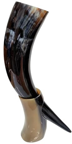 Viking By Heart Ox Horn Authentic 33+ cm Long, Vikings Drinking Horn with Horn Stand, 11+ OZ Approximate Capacity, Unique Beer Gifts for Men, Husband and Boyfriend