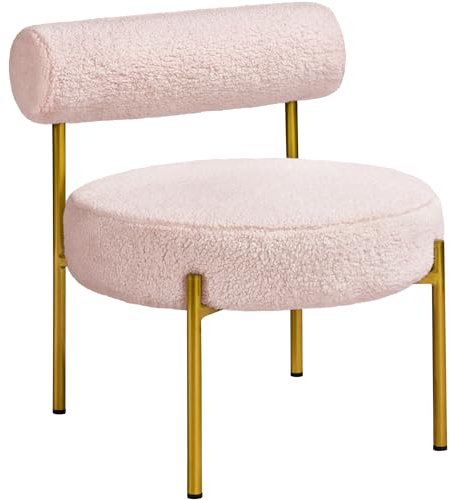 Yaheetech Loungesessel Ruhesessel aus Boucle-Geweb Esszimmerstuhl mit Rückenlehne Stilvoller Wohnzimmersessel Relaxsessel Rosa
