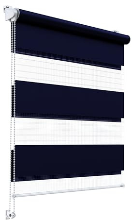 Stylo Estores Día Noche – Estor para Ventana – Sin Taladrar – Mecanismo Universal – Montaje Fácil – Estores con Cuerda – Semitransparente - 65x150 cm Azul Marino