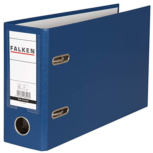 Original Falken 10er Pack PP-Color Kunststoff-Ordner Sonderformat. Made in Germany. 8 cm breit DIN A5 quer mit Wechselfenster blau Kontoauszug Ringordner Aktenordner Briefordner