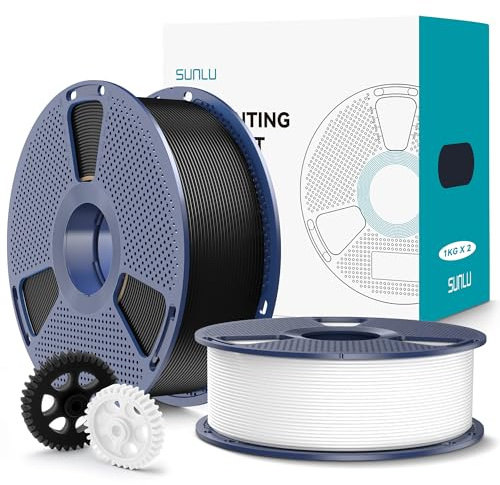 SUNLU PLA+2.0 Filament 1.75mm 2KG, Upgrade PLA Plus 3D Drucker Filament, Stärker und robuster, High Speed PLA+ Filament, Maßgenauigkeit +/-0.02mm, 1KG Spule, 2KG in Total, Schwarz+Weiß