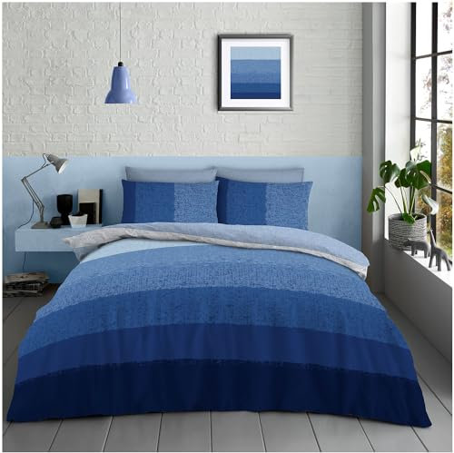 GC GAVENO CAVAILIA King Size Duvet Cover Sets 3 Piece | Polycotton Bedding Quilt Covers with Pillowcases | Reversible King Size Bedding (230x220 cm) | Stripes Bed Covers | Navy/Blue