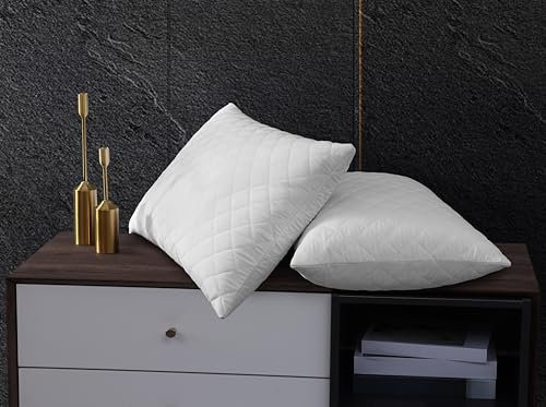 BQC Quilted Pillow Protectors Pack Of 2 Soft & Breathable Microfiber Pillow Cover Protector Noiseless & Hypoallergenic Pillow Case White (Pack of 2)