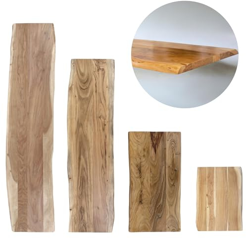 trelevo Holzplatte 60x40 cm Akazienholz massiv naturfarben Baumkante | 26mm, Tischplatte, Baumkantenplatte für Sitzbank, Waschtisch, Beistelltisch