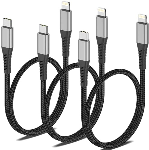PEAKLIFT Lot de 3 câbles Lightning USB C, 60 cm, certifiés MFi, en nylon, type C vers Lightning, câble de charge rapide compatible for iPhone 14/13/12/11 Pro Max/Pro/XR/XS/X/SE/8Plus