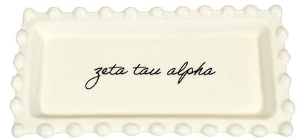 Sorority Shop Zeta Tau Alpha Plat à bijoux – Plateau rectangulaire en céramique finition brillante avec nom de sororité en écriture cursive, plat multifonction en céramique, idéal pour les bijoux et