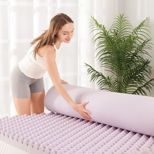 EGOHOME Egg Crate Memory Foam Mattress Topper 3 Inch Twin, Gel Cooling Infused Foam Mattress Topper for Pressure Relief, CertiPUR-US Certified Bed Topper, Purple, 38×75