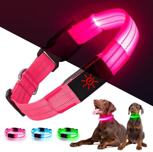 Kpuplol Leuchthalsband Hund, LED Hundehalsband Leuchtend Aufladbar | Wasserdichtes Leuchtendes Hunde Halsband mit Batteriekontrollleuchte, Einstellbare Größe, 3 Blinkende Lichter