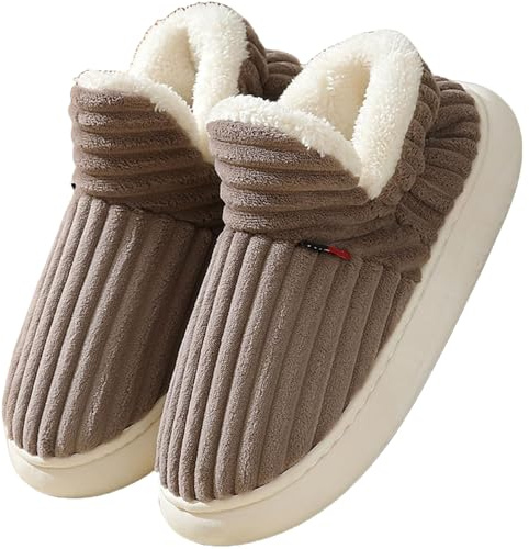 Misolin Pantofole Donna Invernali Peluche Ciabatte Casa Comode Pelose Inverno Scarpe Autunno Memoria Schiuma Antiscivolo Suola Cotone Morbida,Café 260(EU 36-37)