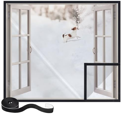 Kunststofffolie verhindert das Eindringen kalter Luft,135x195cm Isolierset für Kunststofffenster mit doppelseitigem Klebeband, Isolierset für Fenster, Schwarz