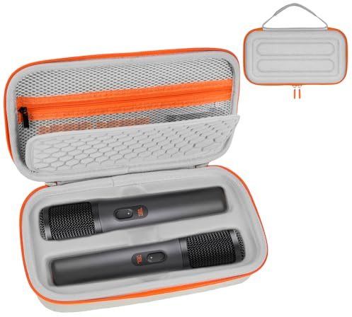 Custodia per microfono wireless compatibile con microfono wireless JBL PartyBox, 2 microfoni digitali wireless, custodia portatile da viaggio per ricevitori, adattatori, batterie AA, caricabatterie,