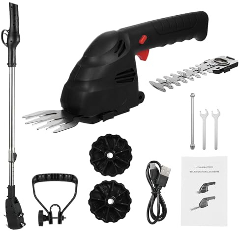 Tagliasiepi Senza Fili, Tagliasiepi 1350 Giri/min Tagliaerba Elettrico Portatile con Batteria da 2.0 Ah, Cesoia per Erba per Giardino Prato (Con asta di prolunga)