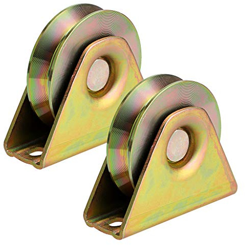 Skelang 2 Pcs Roues de Portail Coulissant, 78 mm Roulettes à Rainure en V, Roulettes Rigides Robustes avec Support pour Rail en V, Portail Roulant, Machine Industrielle, Porte Lourde