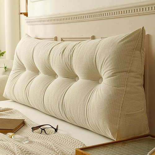 GYCS Riesen Kissen Bett Rückenkissen, Lesekissen Für Bett, Dreieckiges Rückenlehne Kissen, Rückenpolster Wand Mit Abnehmbarem Bezug, Werden Als Kopfteil, Sofa Rückenkissen,Offwhite,60 * 50 * 20cm