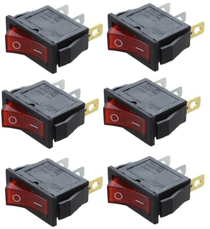 Giwnhvx Lot de 6 interrupteurs à bascule bipolaires 28 x 10 mm 250 V 15 A 3 bornes Rouge