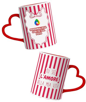 Teetaly Tazza Personalizzata con Manico a Forma di Cuore – Regalo Perfetto per San Valentino, Anniversari, Compleanni e Occasioni Speciali (ROSSO)