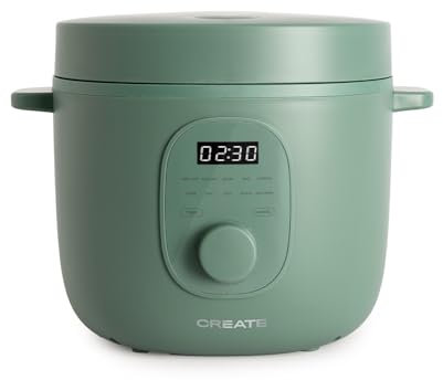 CREATE/RICE COOKER/Arrocera eléctrica multifunción 3L verde sage/Programable hasta 24h, con cesta vaporera, prepara tartas, guisos o sopas, función de mantener el calor, 600W