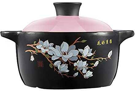 Casserole Dishes with Lids Ceramic Clay Pot Binaural Casserole Dish With Lid Cookware Flower Decoration Earthen Pot High Temperature Resistance Casserole Dishes (Pink 4.5L)