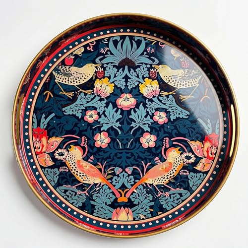 Simmer Stone Plateau décoratif rond en plastique avec poignées, moderne pour maquillage et service pour ottoman, table basse, cuisine et salle de bain, taille 33 cm (Rouge Morris)
