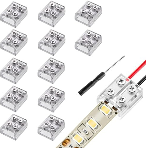 RUNCCI-YUN 12piezas conector cinta 5 V, 12 V, 24 V LED 2 pines 10mm, cable LED empalme con destornillador (transparente)